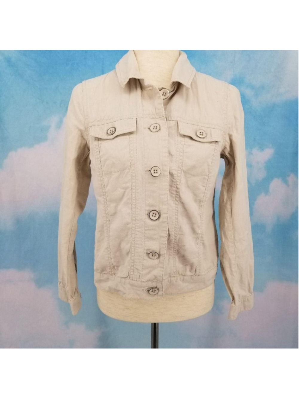 Relativity Linen Cotton Blend Khaki Button Jacket - Size PS